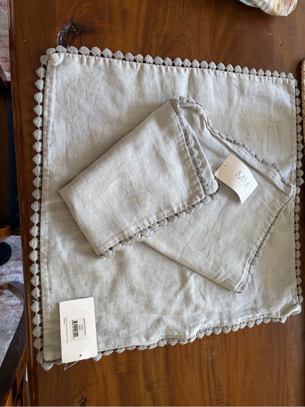 Light Gray Crochet-Trim Pillow Sham Set